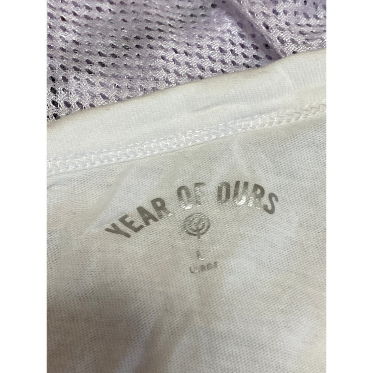 Year of Ours Women's Purple Colorblock Football Mesh Jersey T Shirt Tee Top Sz L