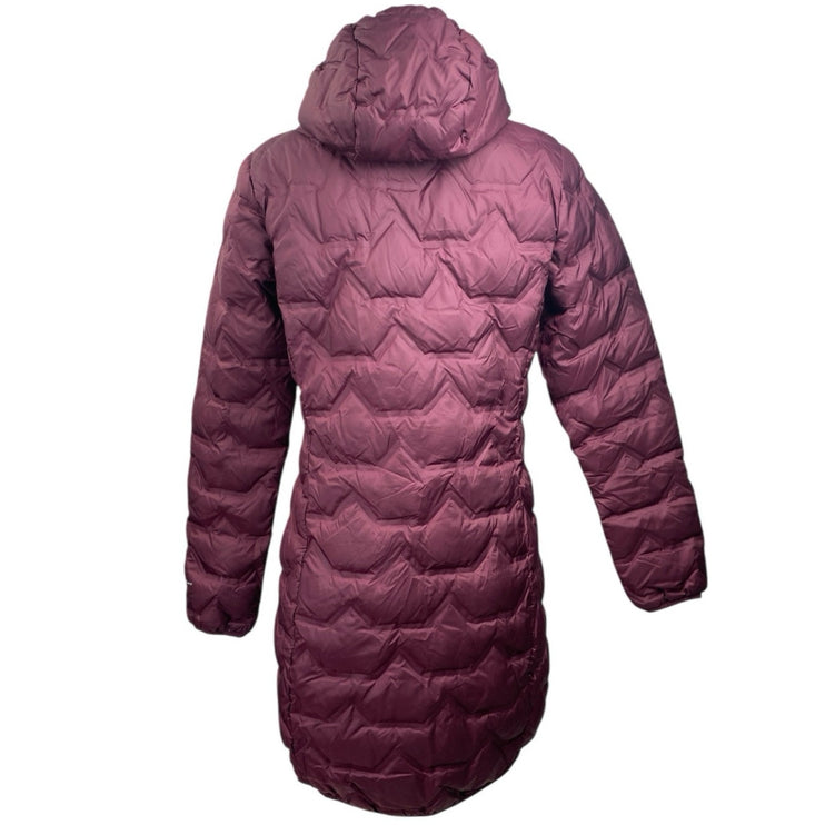 Columbia Delta Ridge Long Down Red Hooded Puffer Quilted Full Zip Jacket Size XS