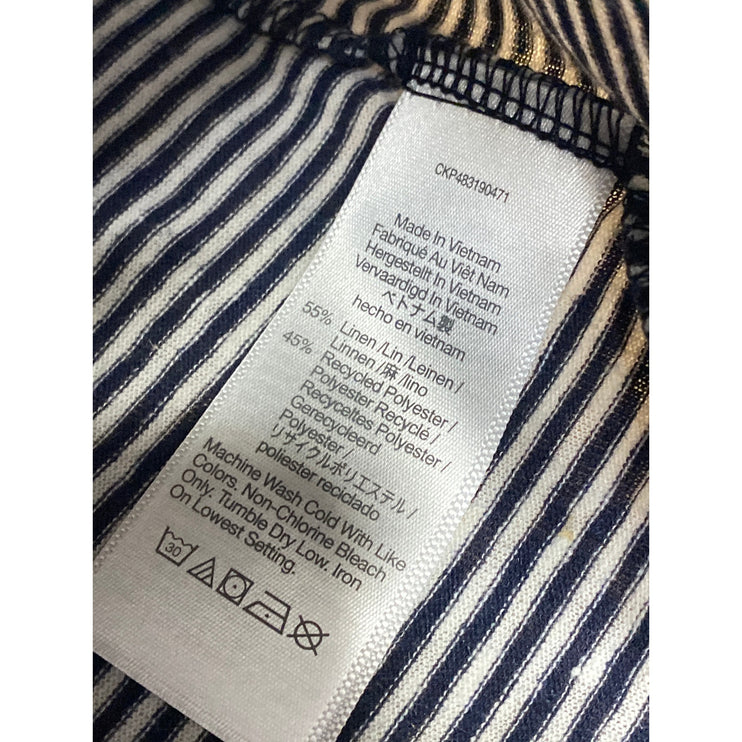 Madewell Black White Linen Striped V Neck Drop Sleeve T Shirt Tee Top Size M