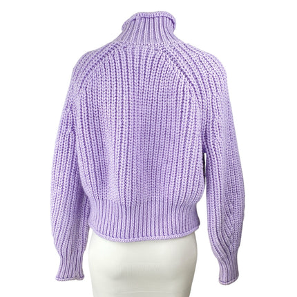 H&M Purple Lilac Wool Long Sleeve Ribbed Knit Chunky Turtleneck Sweater Top Sz S