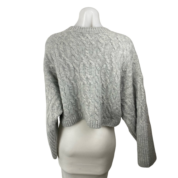 Topshop Womne's Gray Cable Knit Crew Neck Long Sleeve Sweatshirt Sweater Top 6