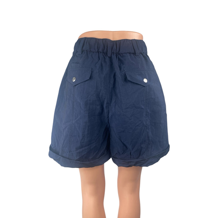 Cinq a Sept Navy Blue Cuffed Hem High Rise Wide Leg Utility Cargo Shorts Size S