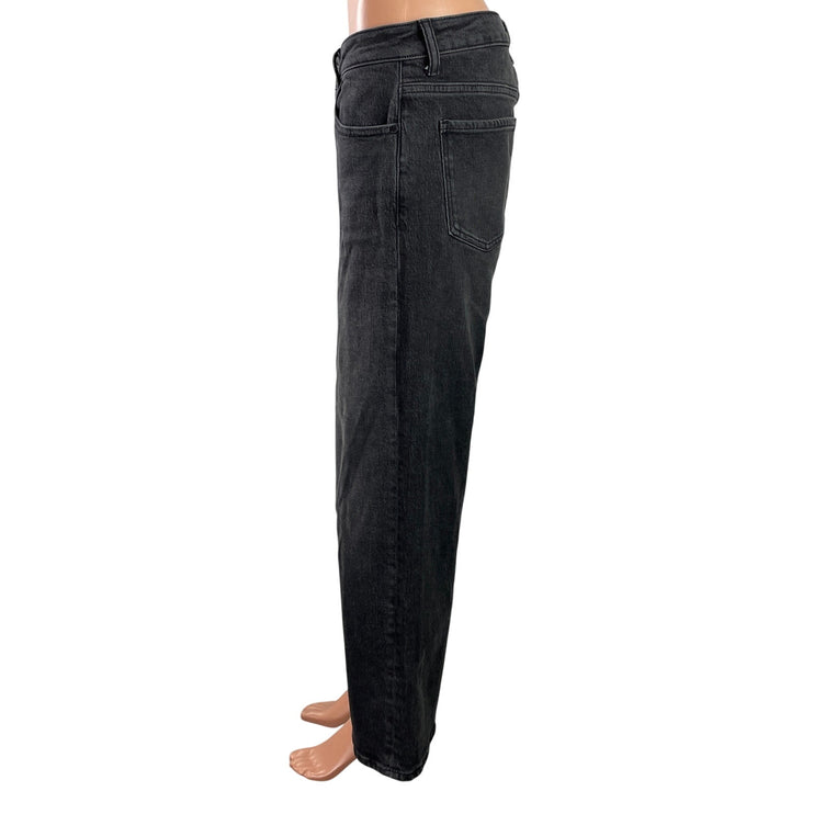 Quince Women's Black Faded  High Waisted Wide Leg Baggy Denim Jeans Pants Sz 30