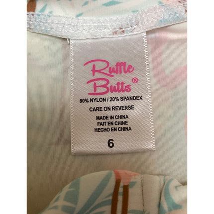 Ruffle Butts Multicolor Flamingo Tropical Long Sleeve Swimwear Rash Guard Size 6