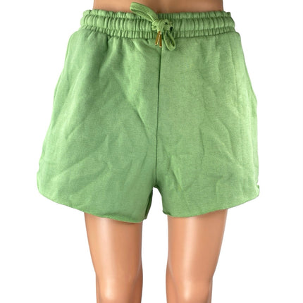 NEW WeWoreWhat Women's Green Elastic Waist Drawstring Wide Leg Sweat Shorts Sz S