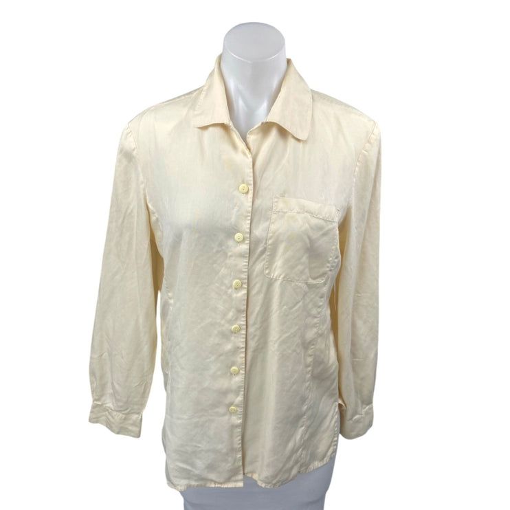 Vintage Anna and Frank Yellow 100% Silk Long Sleeve Button Up Shirt Top Size S