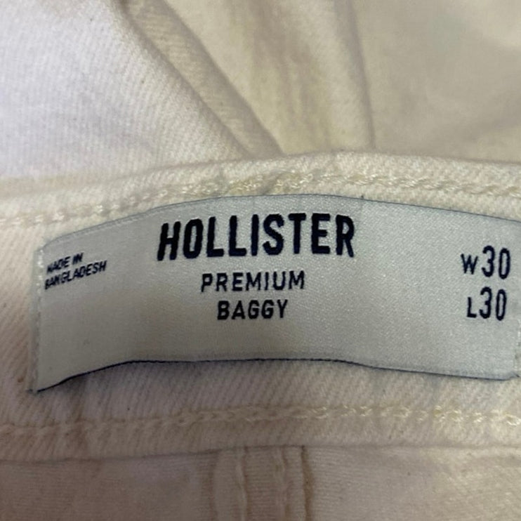 Hollister Women's White Cream High Waist Wide Leg Baggy Denim Jeans Pants Sz 30