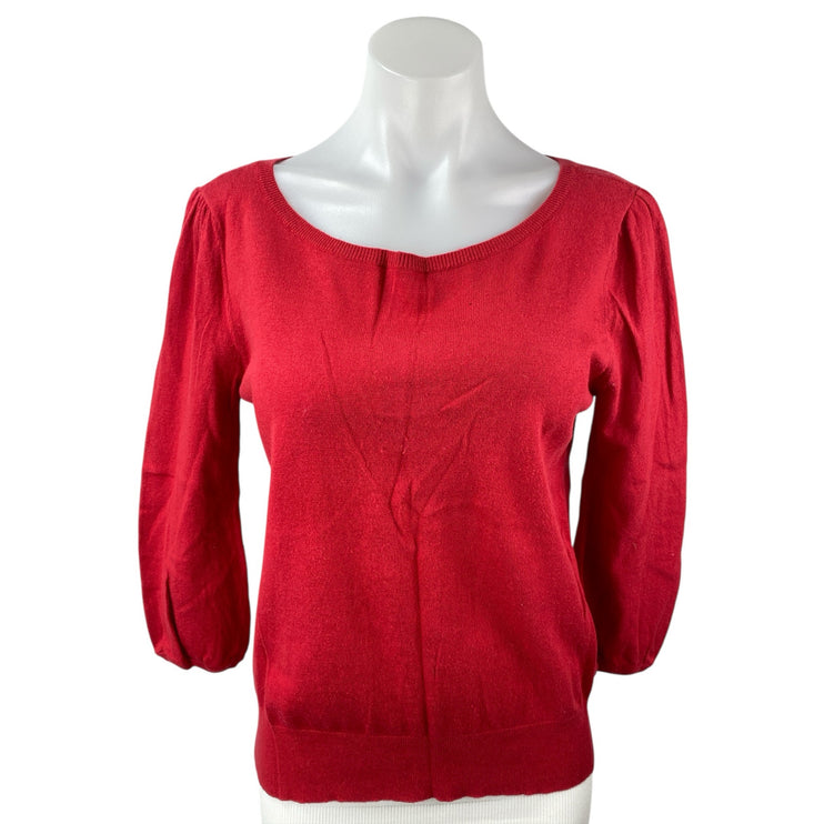 Ann Taylor LOFT Women's Red Wool Long Sleeve Scoop Neck Knit Sweater Top Size M