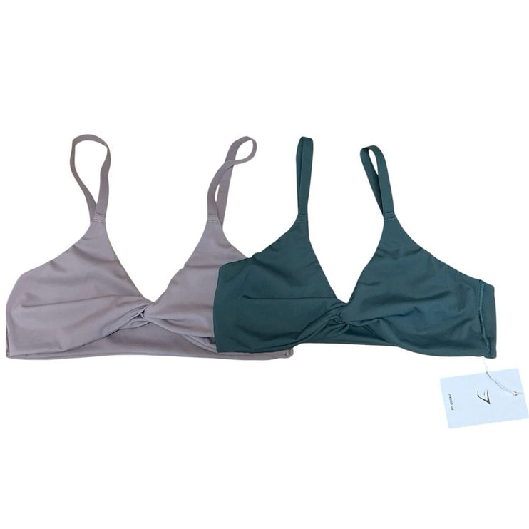 Gymshark Elevate Twist Front Green & Tan Bundle Lot of 2 Sports Bra Tank Top S
