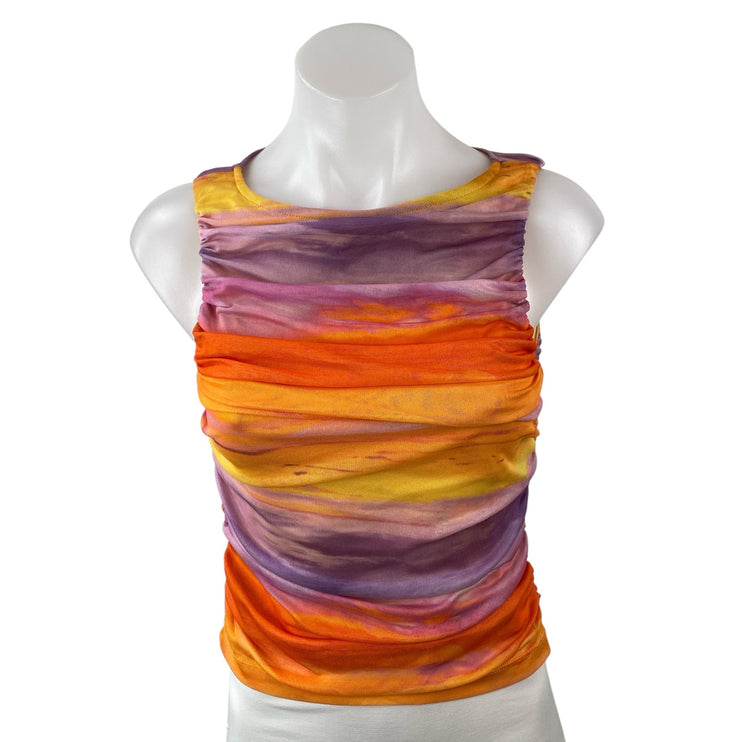 Cider Women's Multicolor Striped Ruched Sleeveless Tank Cami Blouse Top Size S
