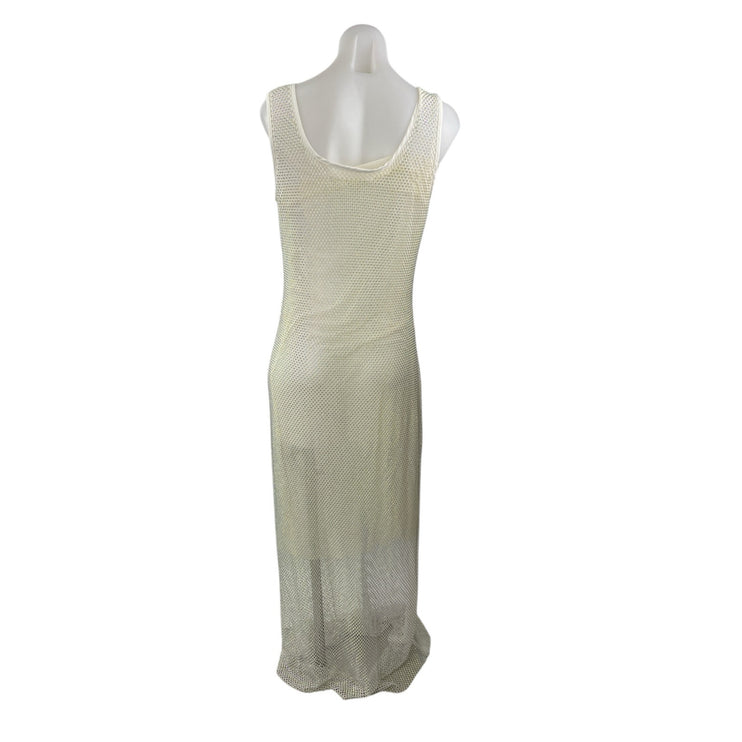 NWT Lavish Ivy White Sleeveless Beaded Mesh Net Maxi Swim Cover Up Dress Size M