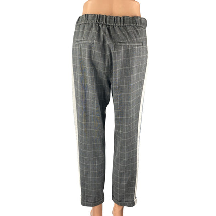 ZARA Women's Gray Plaid Checkered High Elastic Waist Tapered Trouser Pants Sz S