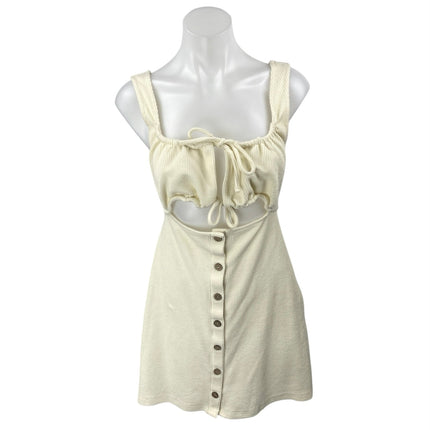 Free People Beach Olivia Cream Sleeveless Rib Knit Button Down Mini Tank Dress M