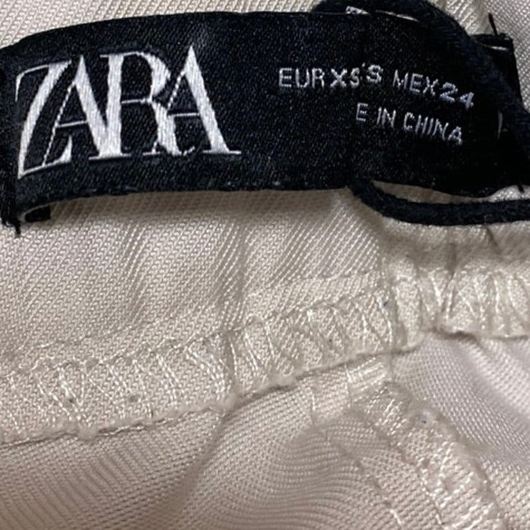Zara Women's Cream White Straight Skinny High Waist Paperbag Trousers Pants XS