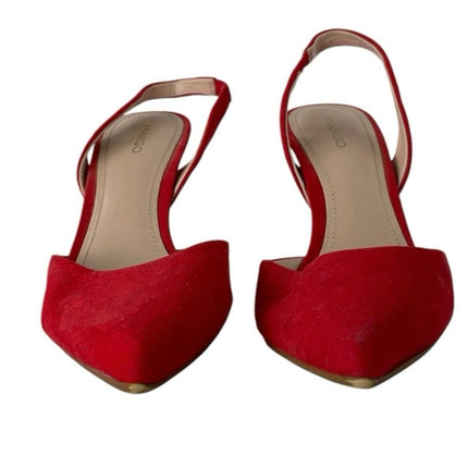 MNG Mango Red Suede Leather Pointed Toe Stiletto Slingback High Heels Size 6.5