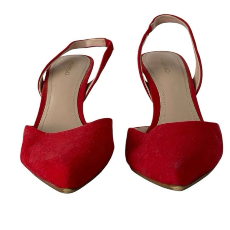 MNG Mango Red Suede Leather Pointed Toe Stiletto Slingback High Heels Size 6.5
