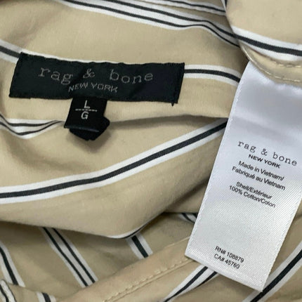 Rag & Bone Beige Striped Long Sleeve Belted Button Down Slit Maxi Dress Size L