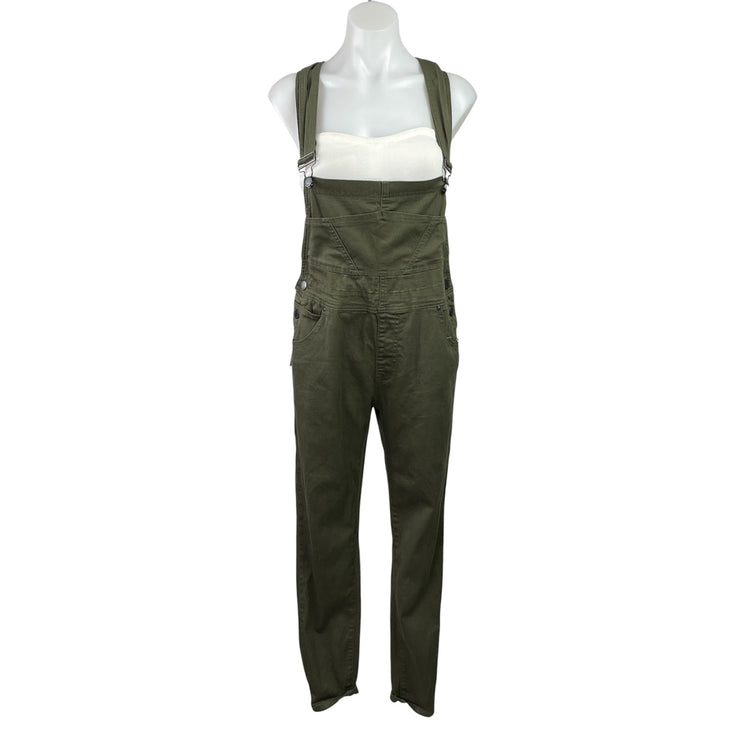 NEW American Bazi Women's Olive Green Bib Skinny Ankle Utility Overalls Size L
