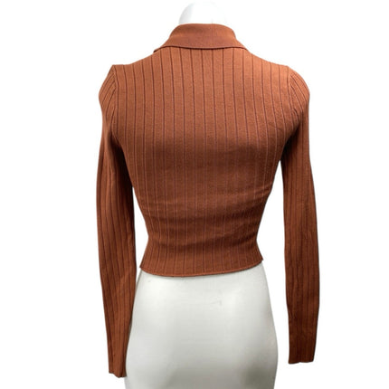 Abercrombie & Fitch Brown Long Sleeve Ribbed Knit Full Zip Collar Sweater Top XS