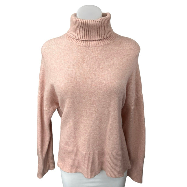 J.Crew Pink Wool Foldover Ribbed Knit Long Sleeve Pullover Sweater Top Size M