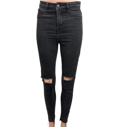 Zara Basic Black Ripped Distressed Z1975 Denim High Rise Skinny Jeans Size 4