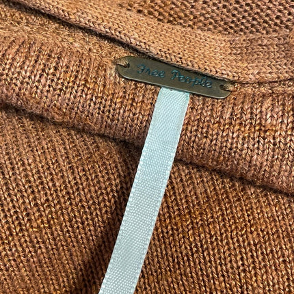 Free People Rust Brown Linen Long Sleeve Oversized Snap Cardigan Sweater Top L