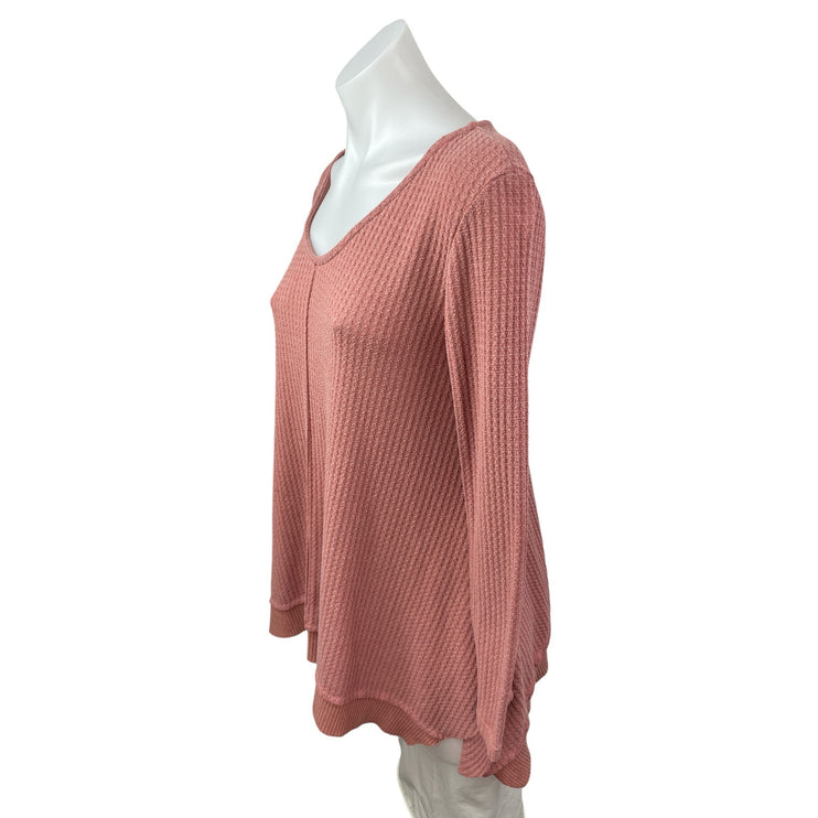 Altar'd State Women's Pink Waffle Knit Long Sleeve Thermal Tunic Sweater Top S