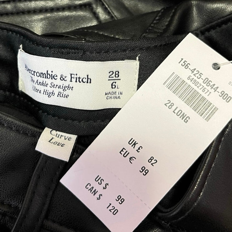 NEW Abercrombie & Fitch Faux Leather Ankle Straight Ultra High Rise Pants Size 6