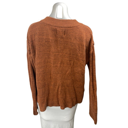 Pact Women's Brown Rib Knit Long Sleeve Pullover Sweatshirt Sweater Top Size S