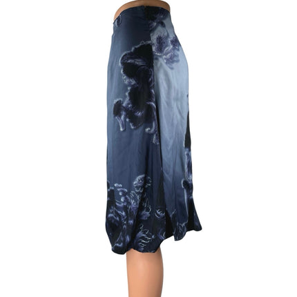 Prada 100% Silk Satin Blue Floral Pleated Knee Length A-Line Wrap Skirt 40 US 4