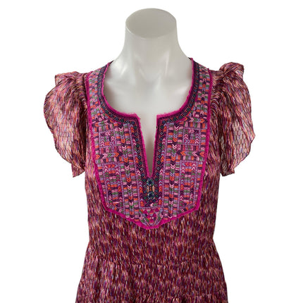 Of Two Minds Women's Pink Ruffle Sleeve Embroidered A Line Mini Dress Size S