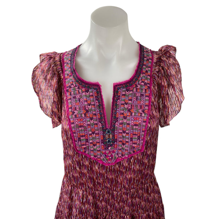 Of Two Minds Women's Pink Ruffle Sleeve Embroidered A Line Mini Dress Size S