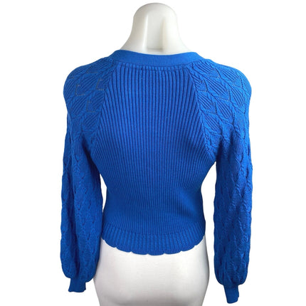Current Air Blue Rib Cable Knit Long Sleeve Button Up Cardigan Sweater Top XS