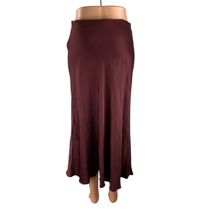 Zara Red Maroon Silk Satin Zip High Waisted Flowy Flare Slip Midi Skirt Size S