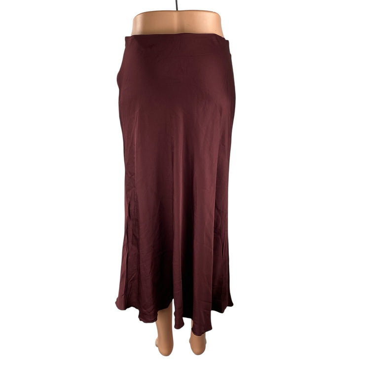 Zara Red Maroon Silk Satin Zip High Waisted Flowy Flare Slip Midi Skirt Size S