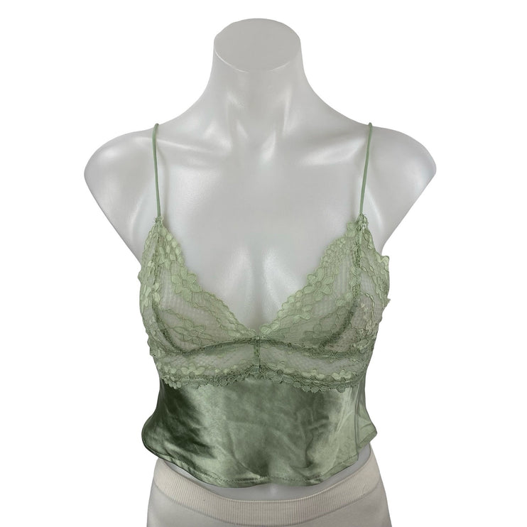 Princess Polly Isolind Women's Green Satin Lace Sheer Sleeveless Cami Tank Top 2