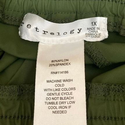 Retrology Green Drawstring High Waisted Cargo Wide Leg Trousers Cropped Pants 1x