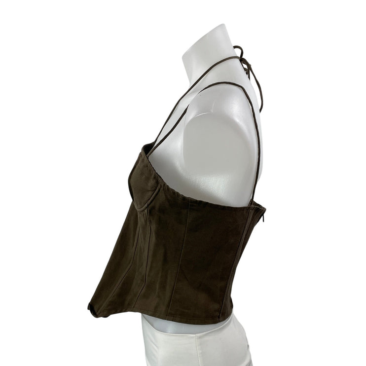 Lioness Brown Linen Sleeveless Cami Halter Longline Bustier Corset Crop Top M