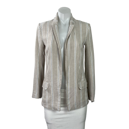 H&M Women's Beige Linen Striped Long Sleeve Pocket Blazer Coat Jacket Size 0