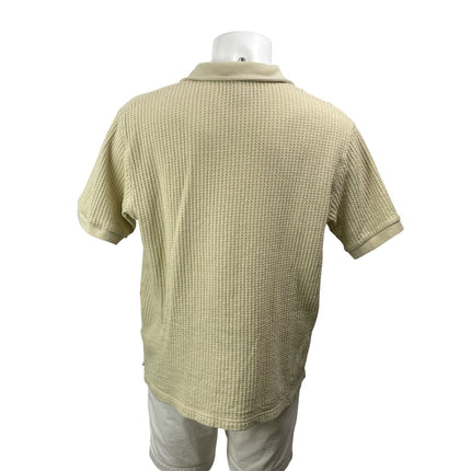 Samsoe Men's Cream Waffle Knit Thermal Short Sleeve Golf Polo Shirt Top Size M