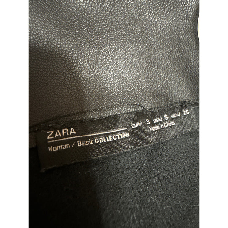 Zara Women's Black Faux Vegan Leather Sleeveless Lace Up Back Crop Tank Top Sz S