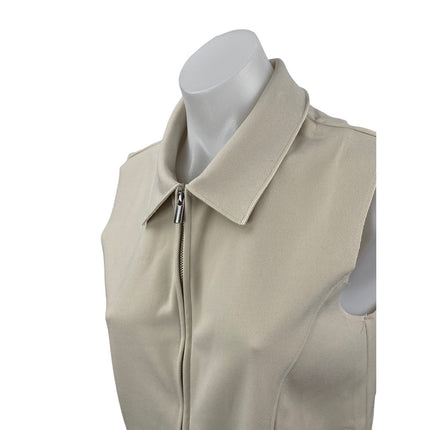 MNG Mango Women's White Cream Ivory Sleeveless Full Zip Blouse Shirt Top Size M