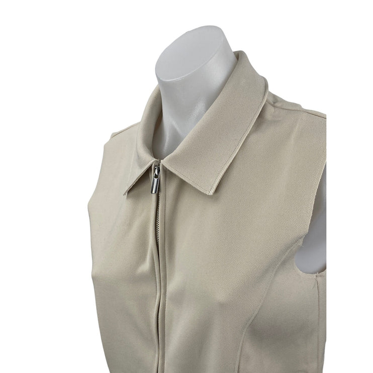 MNG Mango Women's White Cream Ivory Sleeveless Full Zip Blouse Shirt Top Size M