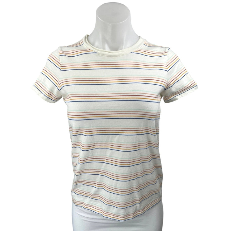 Madewell White Multicolor Striped Knit Short Sleeve Pullover Tee T-Shirt Top XS