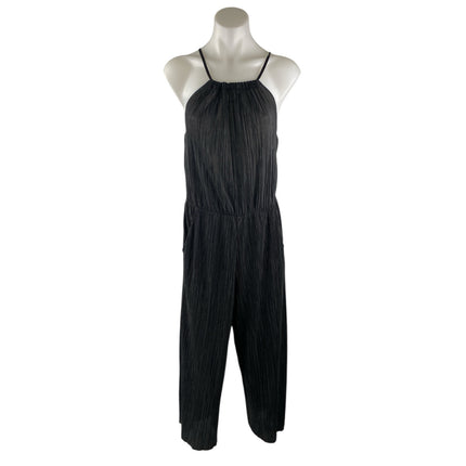 H&M Divided Black Plisse Pleated Sleeveless Halter Wide Leg Jumpsuit Romper 10