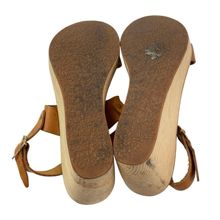 Ancient Greek Sandals Women's Brown Leather Open Toe Slingback Wedge Heels Sz 8