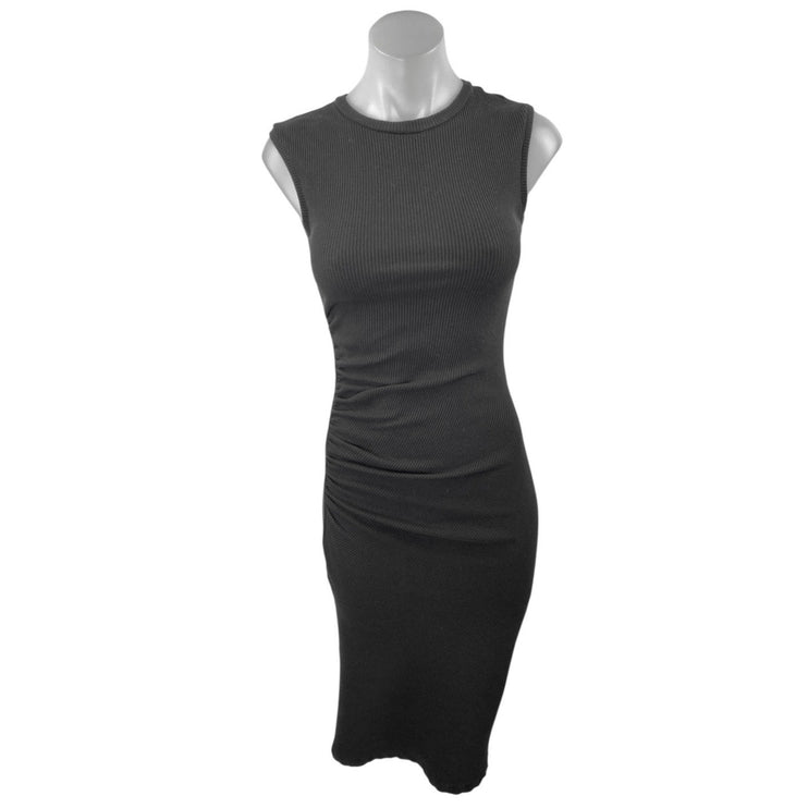 Zara Black Sleeveless Rib Knit Ruched Midi Bodycon Sweater Tank Dress Size XS