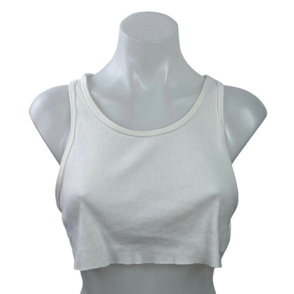 Aritzia TNA White Scoop Neck Ribbed Knit Sleeveless Tank Cami Crop Top Size S