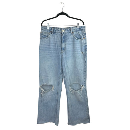 Zara Women's Blue High Waist Distressed Frayed Hem Straight Denim Jeans Pants 12