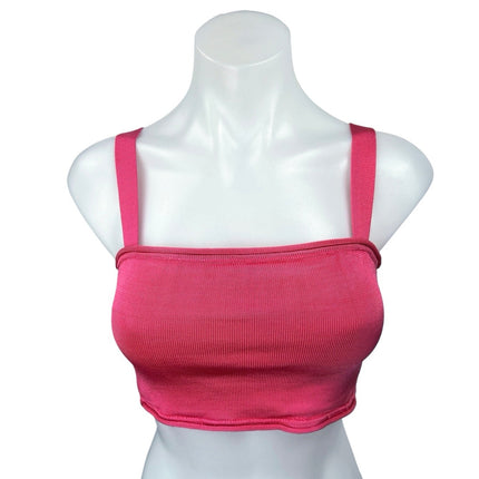 Nati Vozza Women's Pink Rib Knit Sleeveless Square Neck Pullover Crop Tank Top M